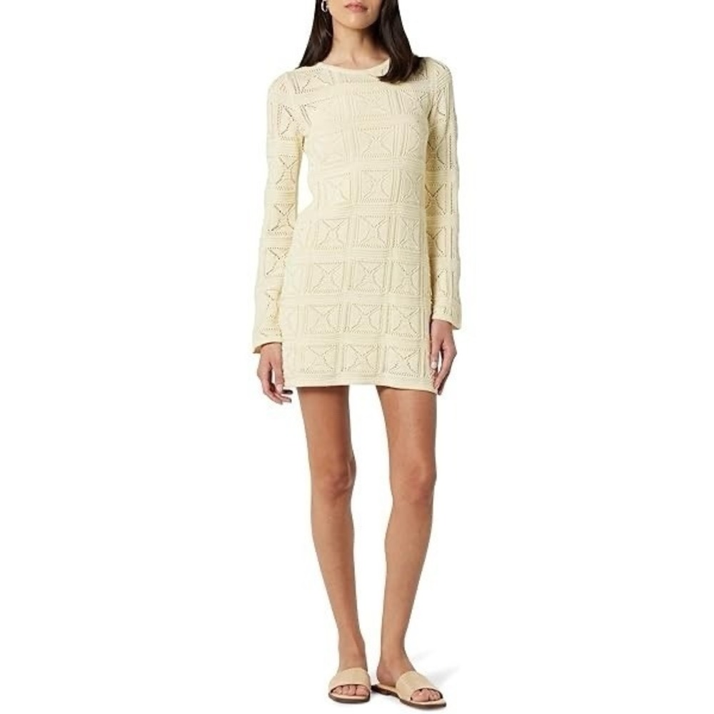 NWT The Drop Women's Laney Crochet Micro Mini Deess Size Medium Beige Color